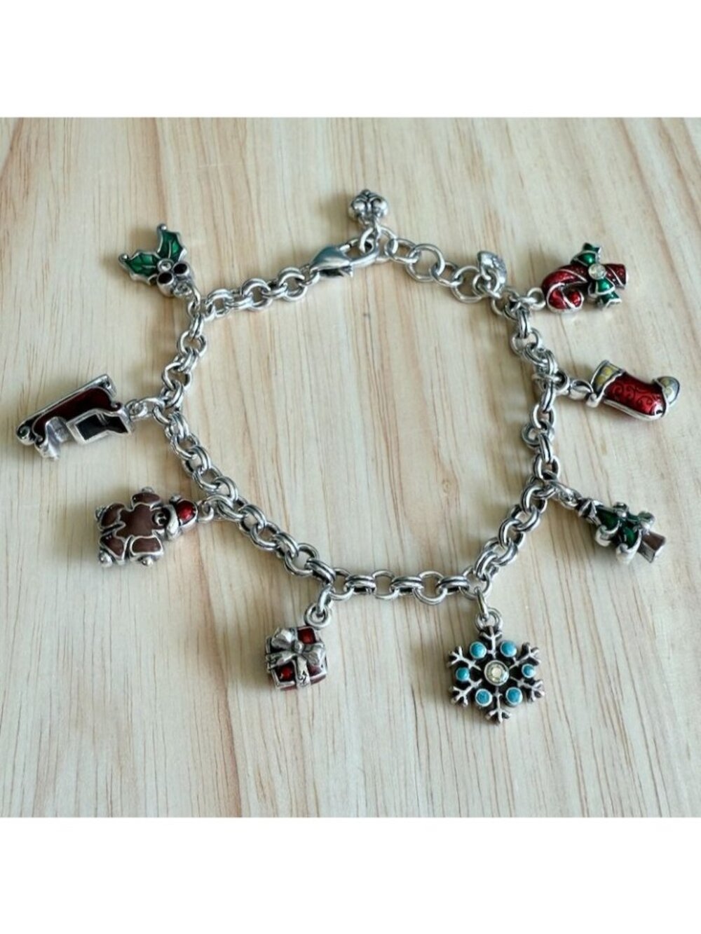 Brighton Christmas Charm Bracelet Silver Tone w Enamel